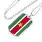 Suriname Flag Necklace Stainless Steel or 18k Gold Dog Tag 24" Chain-Express Your Love Gifts