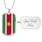 Suriname Flag Necklace Stainless Steel or 18k Gold Dog Tag 24" Chain-Express Your Love Gifts