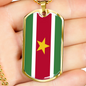 Suriname Flag Necklace Stainless Steel or 18k Gold Dog Tag 24" Chain-Express Your Love Gifts