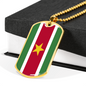 Suriname Flag Necklace Stainless Steel or 18k Gold Dog Tag 24" Chain-Express Your Love Gifts