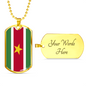 Suriname Flag Necklace Stainless Steel or 18k Gold Dog Tag 24" Chain-Express Your Love Gifts