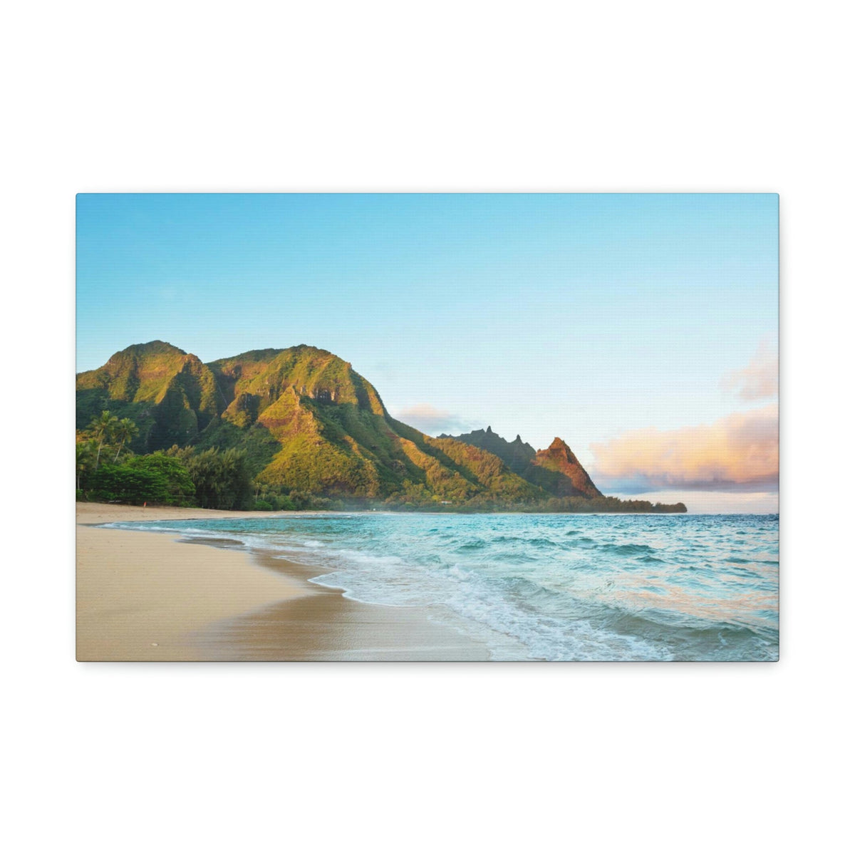 Surprising Big Mountain at the Beach Scene Beautiful Awesome and Relaxing Sea Beauty Nature Scene Green Mountains and Shore Wall Art Ready to Hang Unframed-Express Your Love Gifts