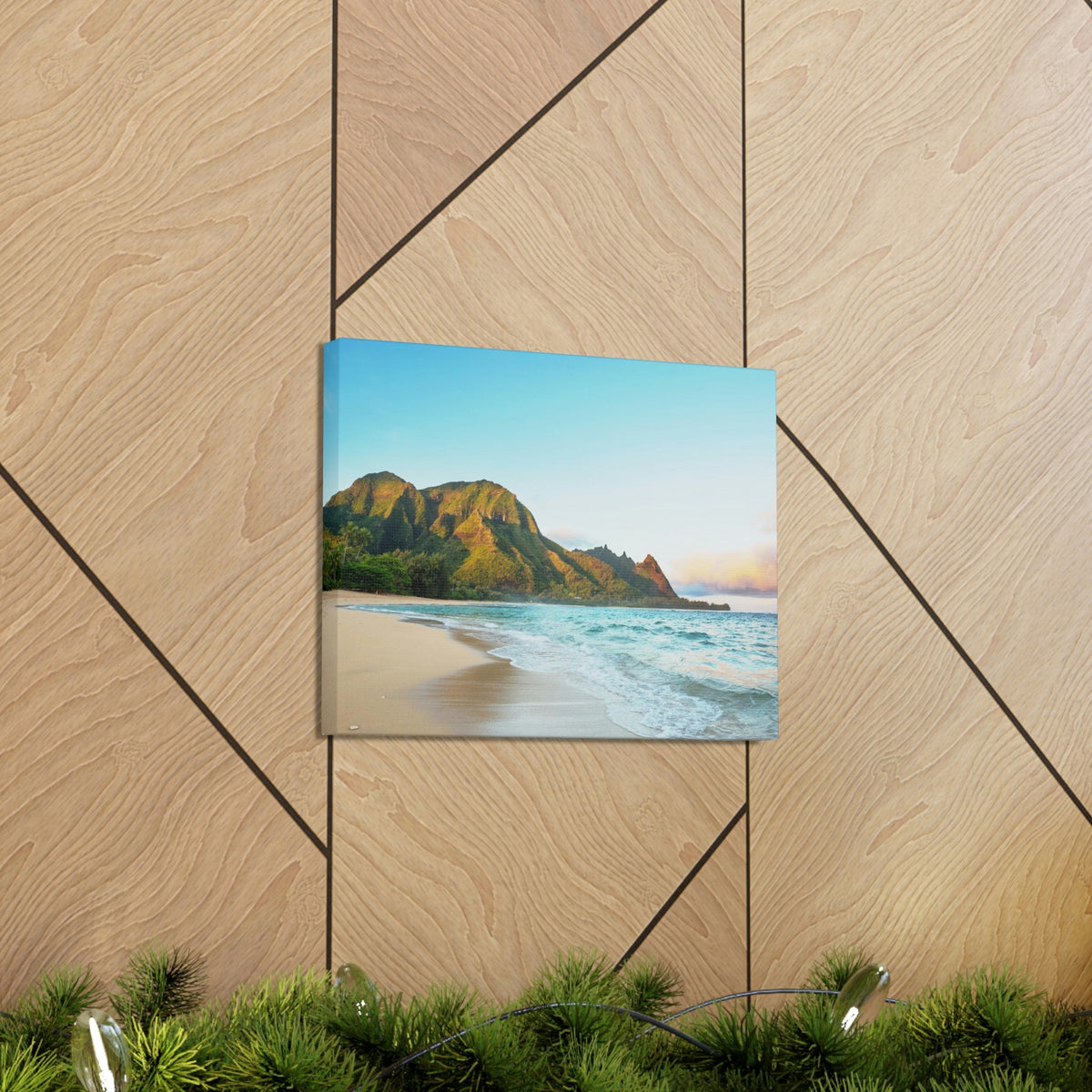 Surprising Big Mountain at the Beach Scene Beautiful Awesome and Relaxing Sea Beauty Nature Scene Green Mountains and Shore Wall Art Ready to Hang Unframed-Express Your Love Gifts