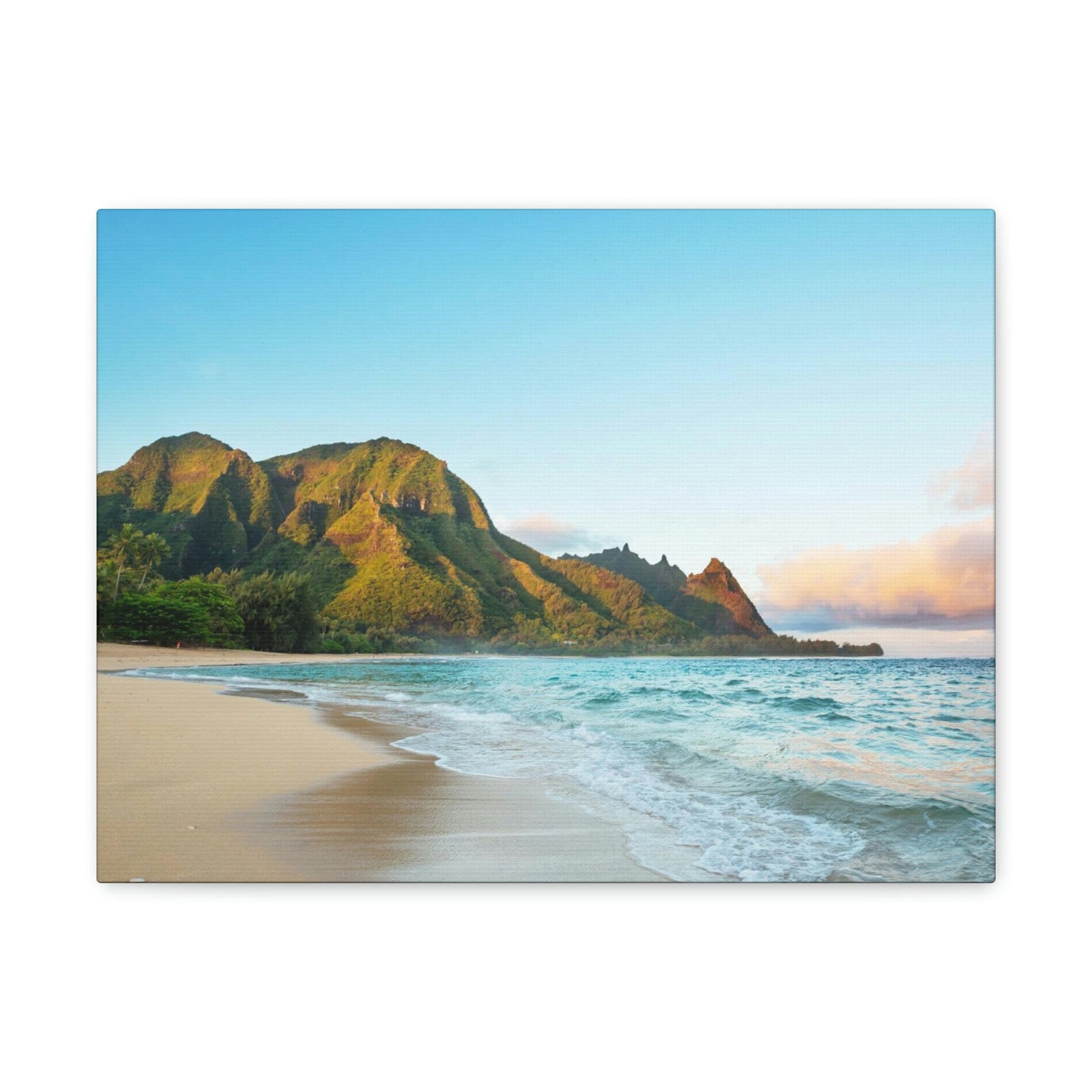 Surprising Big Mountain at the Beach Scene Beautiful Awesome and Relaxing Sea Beauty Nature Scene Green Mountains and Shore Wall Art Ready to Hang Unframed-Express Your Love Gifts
