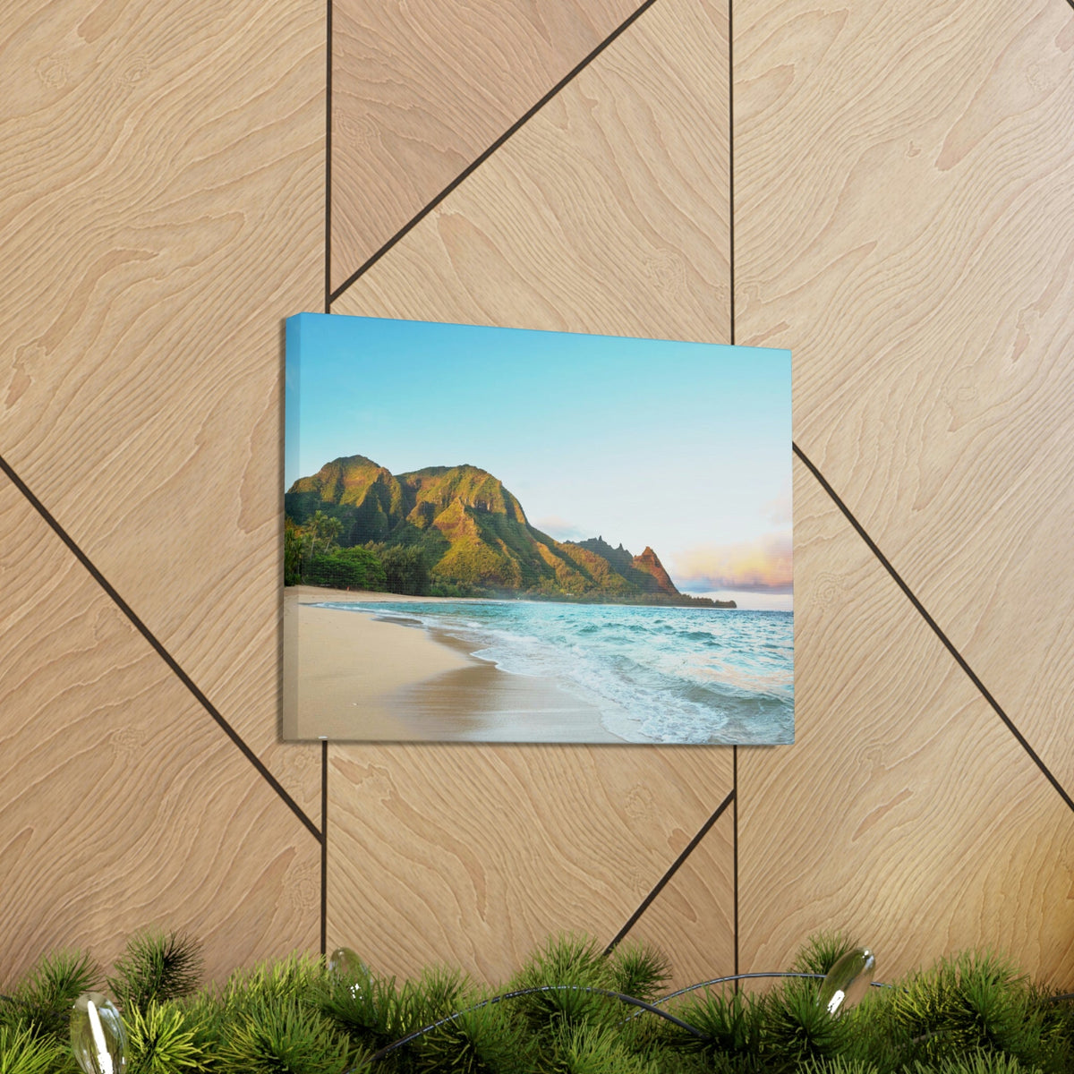 Surprising Big Mountain at the Beach Scene Beautiful Awesome and Relaxing Sea Beauty Nature Scene Green Mountains and Shore Wall Art Ready to Hang Unframed-Express Your Love Gifts