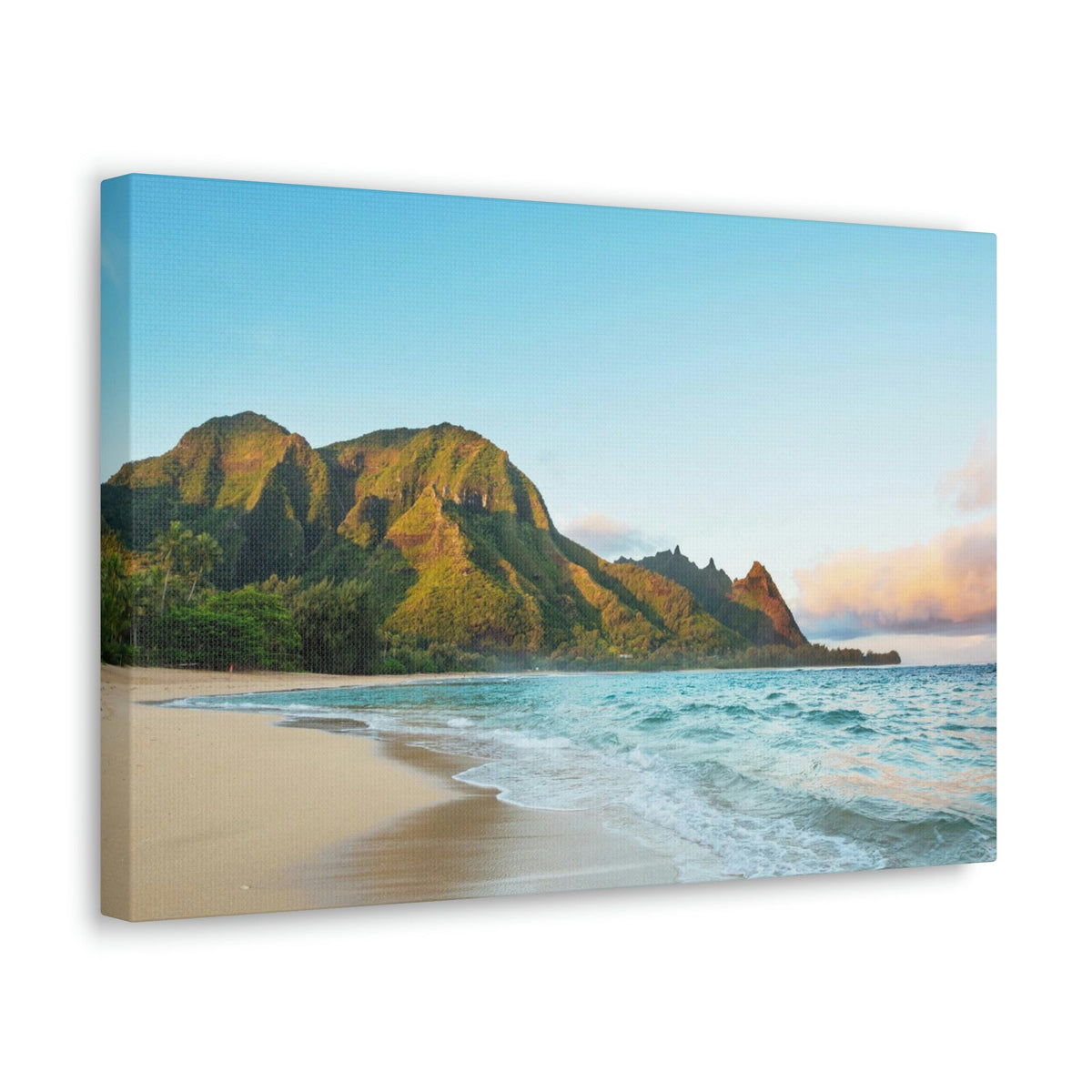 Surprising Big Mountain at the Beach Scene Beautiful Awesome and Relaxing Sea Beauty Nature Scene Green Mountains and Shore Wall Art Ready to Hang Unframed-Express Your Love Gifts