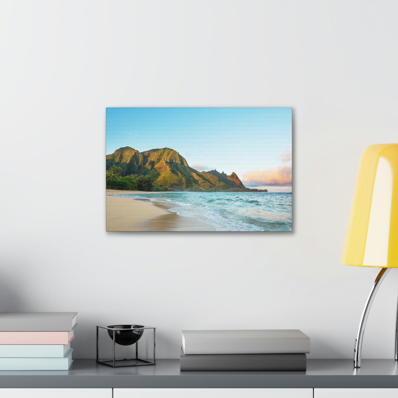 Surprising Big Mountain at the Beach Scene Beautiful Awesome and Relaxing Sea Beauty Nature Scene Green Mountains and Shore Wall Art Ready to Hang Unframed-Express Your Love Gifts