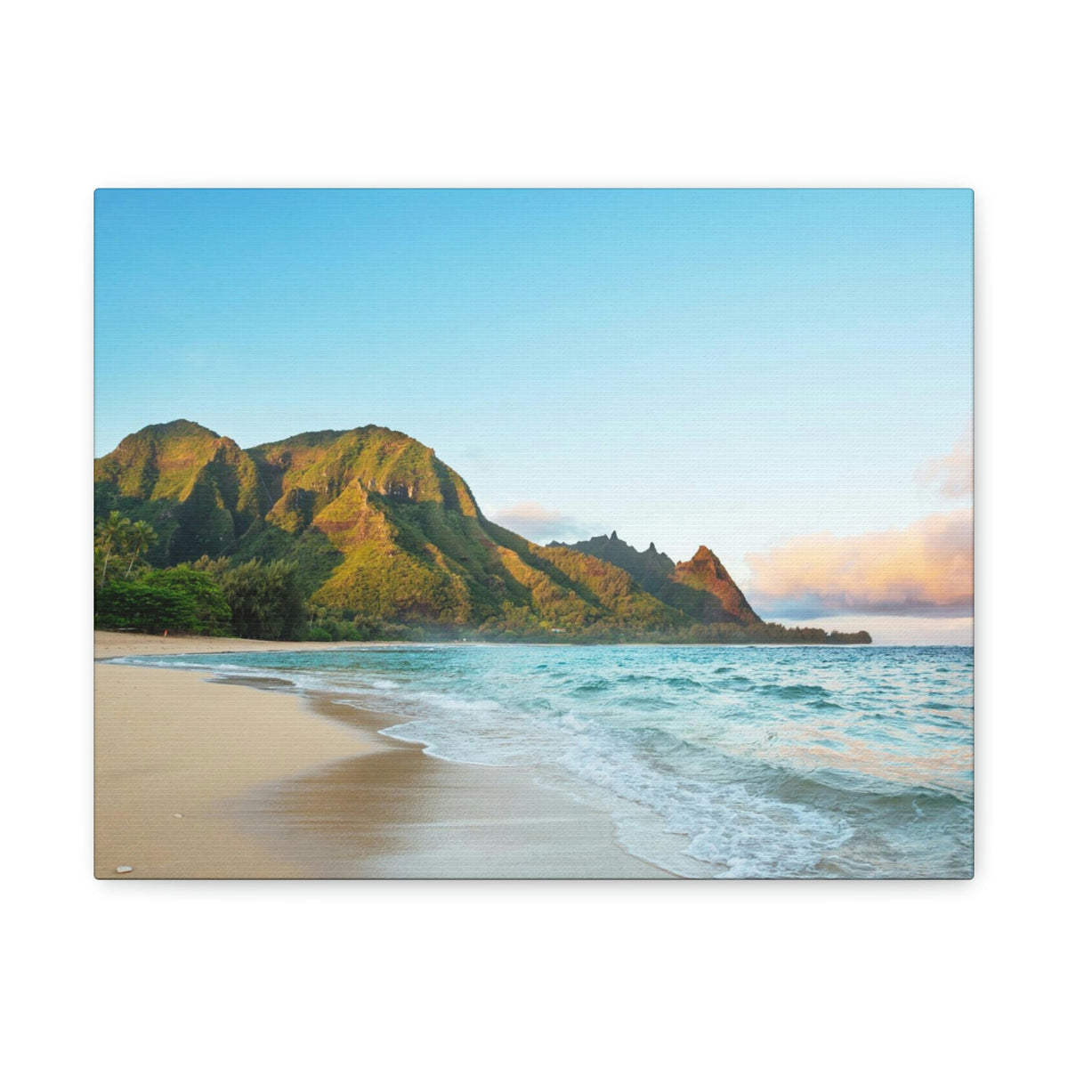 Surprising Big Mountain at the Beach Scene Beautiful Awesome and Relaxing Sea Beauty Nature Scene Green Mountains and Shore Wall Art Ready to Hang Unframed-Express Your Love Gifts