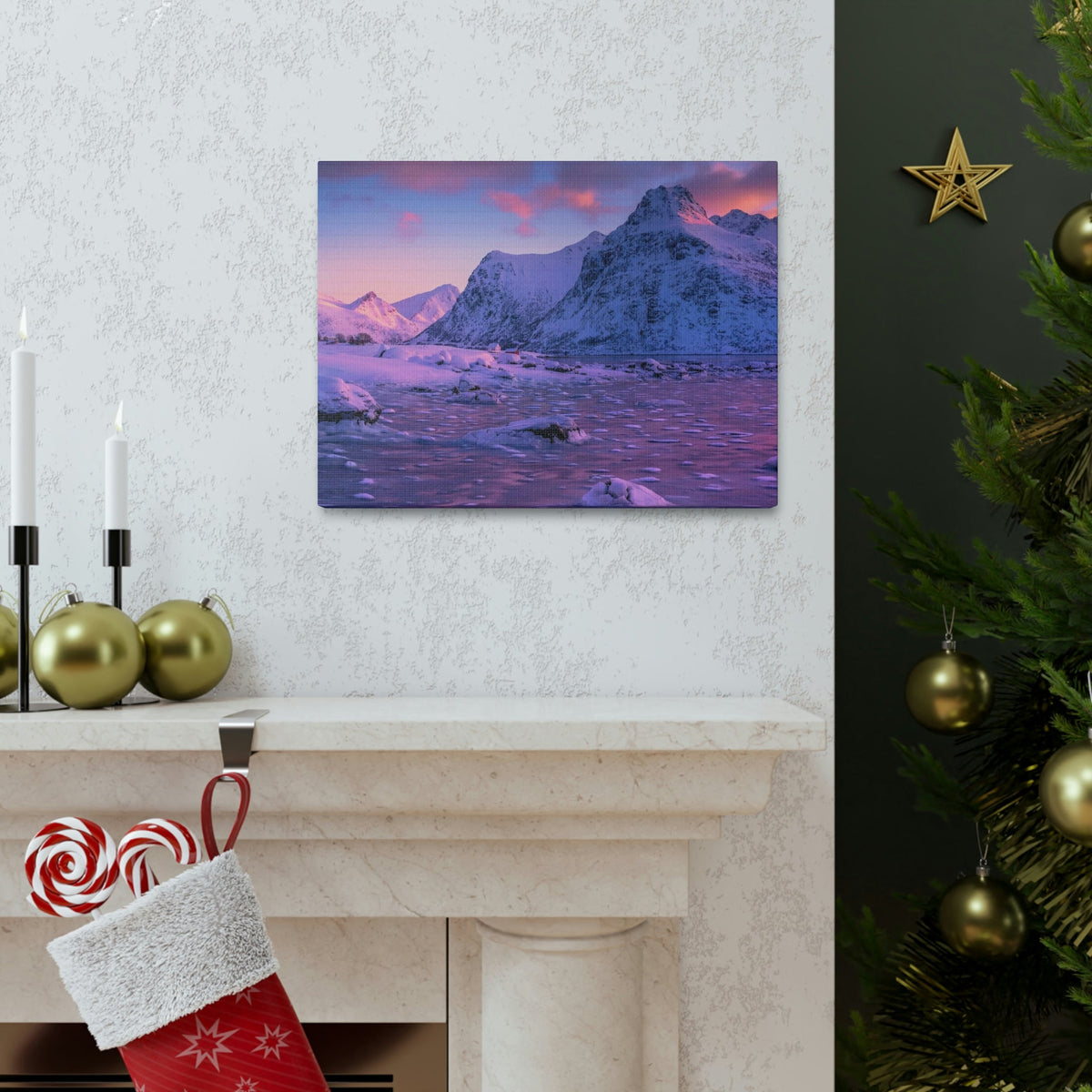 Surprising Sunset View on Snowy Mountain Scene Beautiful Charming and Spectcular Beauty Nature Scene Frozen Mountain Under Vivid Sunlight Wall Art Ready to Hang Unframed-Express Your Love Gifts
