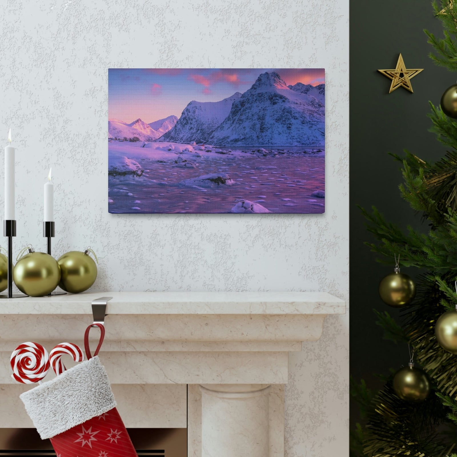 Surprising Sunset View on Snowy Mountain Scene Beautiful Charming and Spectcular Beauty Nature Scene Frozen Mountain Under Vivid Sunlight Wall Art Ready to Hang Unframed-Express Your Love Gifts