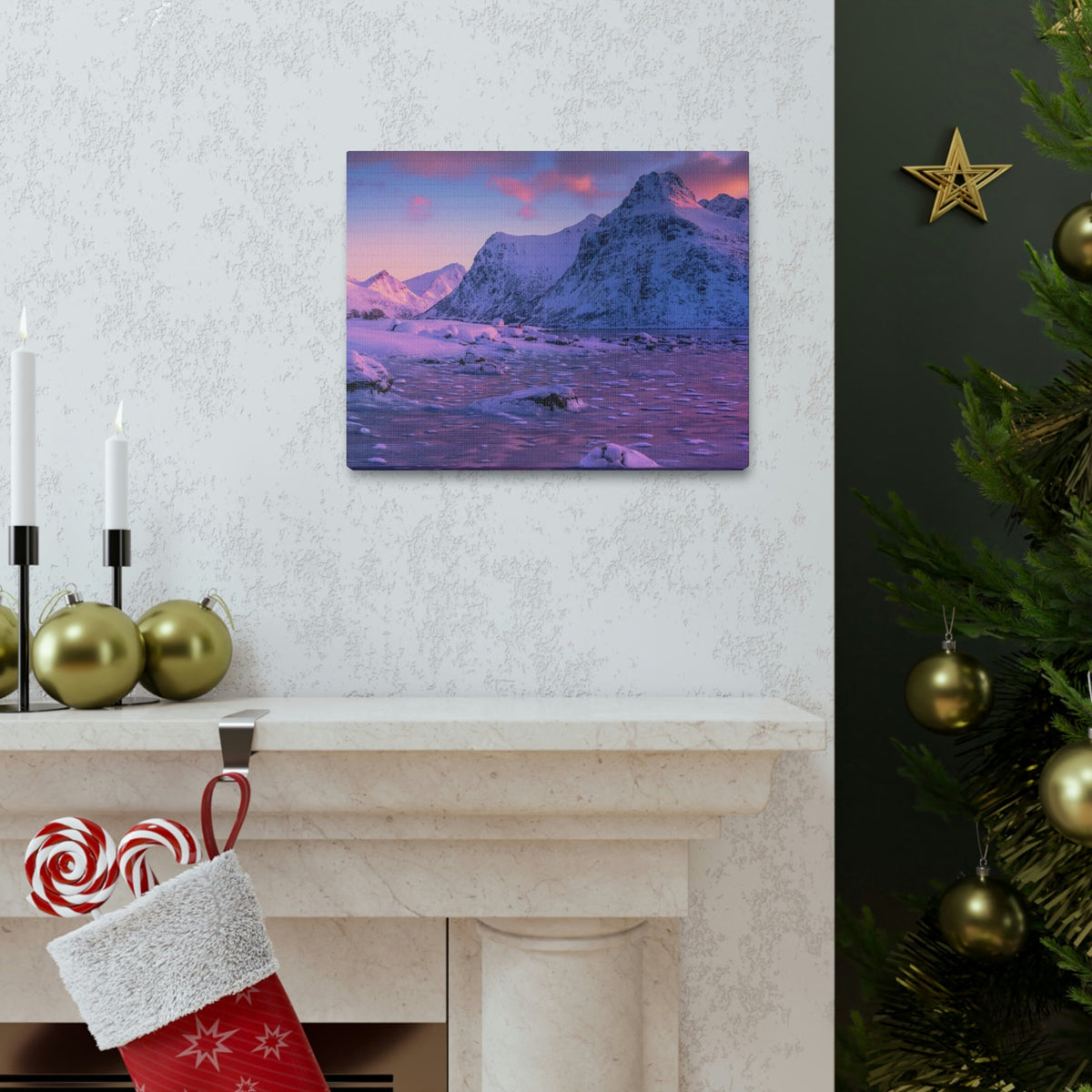 Surprising Sunset View on Snowy Mountain Scene Beautiful Charming and Spectcular Beauty Nature Scene Frozen Mountain Under Vivid Sunlight Wall Art Ready to Hang Unframed-Express Your Love Gifts
