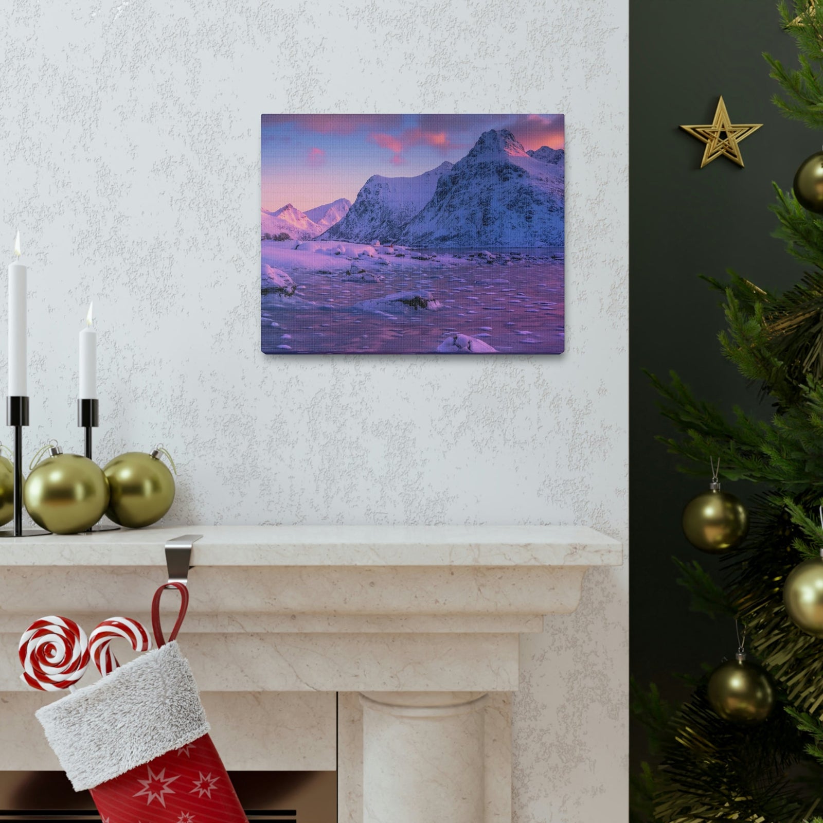 Surprising Sunset View on Snowy Mountain Scene Beautiful Charming and Spectcular Beauty Nature Scene Frozen Mountain Under Vivid Sunlight Wall Art Ready to Hang Unframed-Express Your Love Gifts