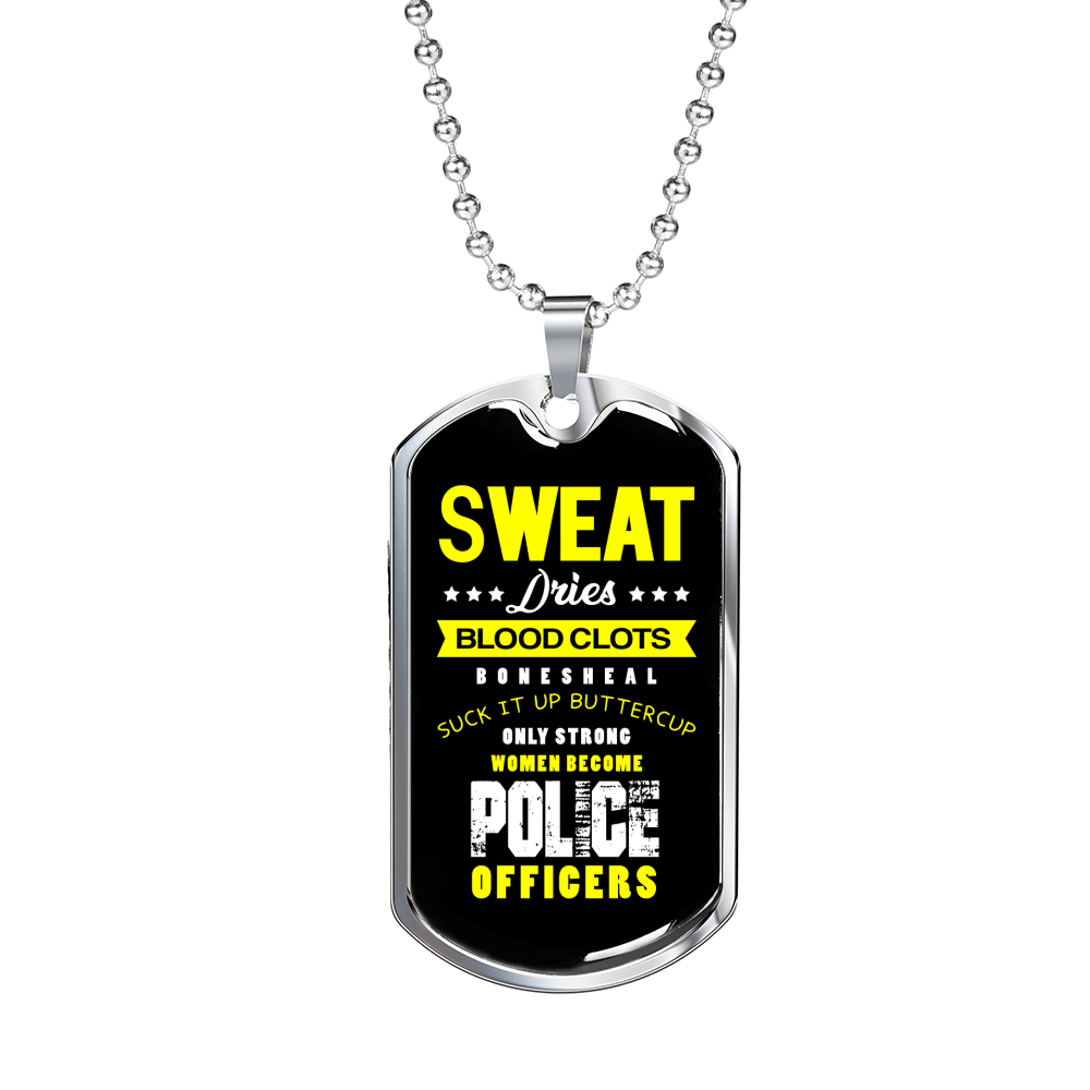 Sweat Dries Blood Clots Necklace Stainless Steel or 18k Gold Dog Tag 24"-Express Your Love Gifts