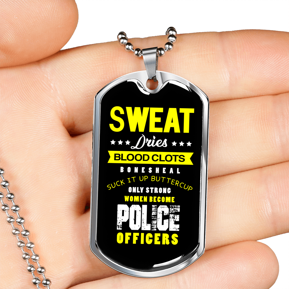 Sweat Dries Blood Clots Necklace Stainless Steel or 18k Gold Dog Tag 24"-Express Your Love Gifts