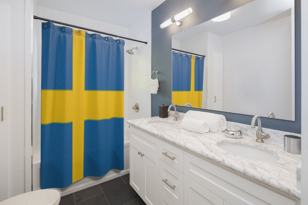 Sweden Flag Stylish Design 71" x 74" Elegant Waterproof Shower Curtain for a Spa-like Bathroom Paradise Exceptional Craftsmanship-Express Your Love Gifts