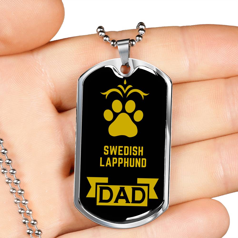 Swedish Lapphund Dad Dog Necklace Stainless Steel or 18k Gold Dog Tag W 24" Dog Owner Lover-Express Your Love Gifts