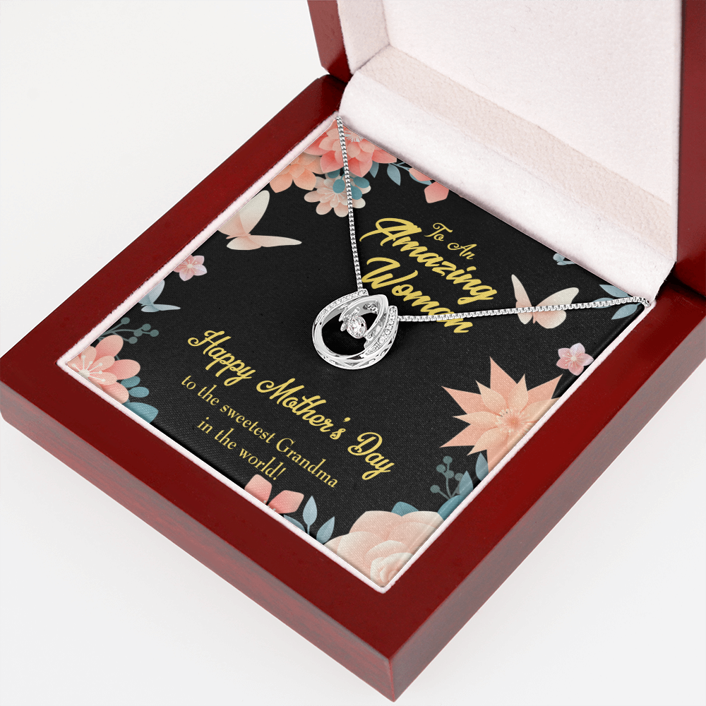 Sweetest Grandma Lucky Horseshoe Necklace Message Card 14k w CZ Crystals-Express Your Love Gifts