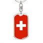 Switzerland Flag Keychain Dog Tag Stainless Steel or 18k Gold-Express Your Love Gifts