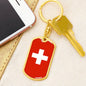 Switzerland Flag Keychain Dog Tag Stainless Steel or 18k Gold-Express Your Love Gifts