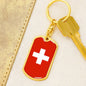 Switzerland Flag Keychain Dog Tag Stainless Steel or 18k Gold-Express Your Love Gifts