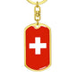 Switzerland Flag Keychain Dog Tag Stainless Steel or 18k Gold-Express Your Love Gifts