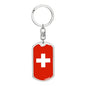 Switzerland Flag Keychain Dog Tag Stainless Steel or 18k Gold-Express Your Love Gifts