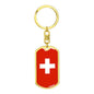 Switzerland Flag Keychain Dog Tag Stainless Steel or 18k Gold-Express Your Love Gifts