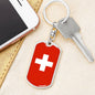 Switzerland Flag Keychain Dog Tag Stainless Steel or 18k Gold-Express Your Love Gifts