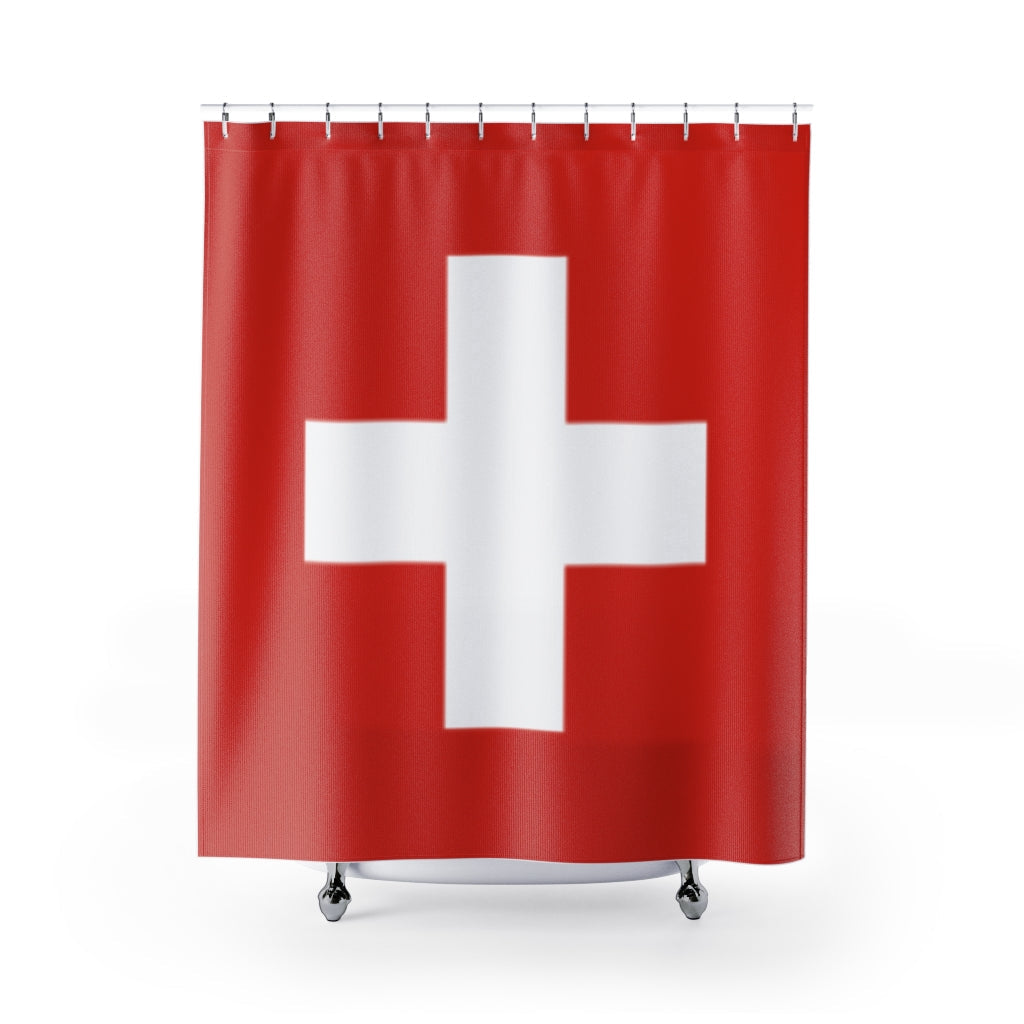 Switzerland Flag Stylish Design 71" x 74" Elegant Waterproof Shower Curtain for a Spa-like Bathroom Paradise Exceptional Craftsmanship-Express Your Love Gifts