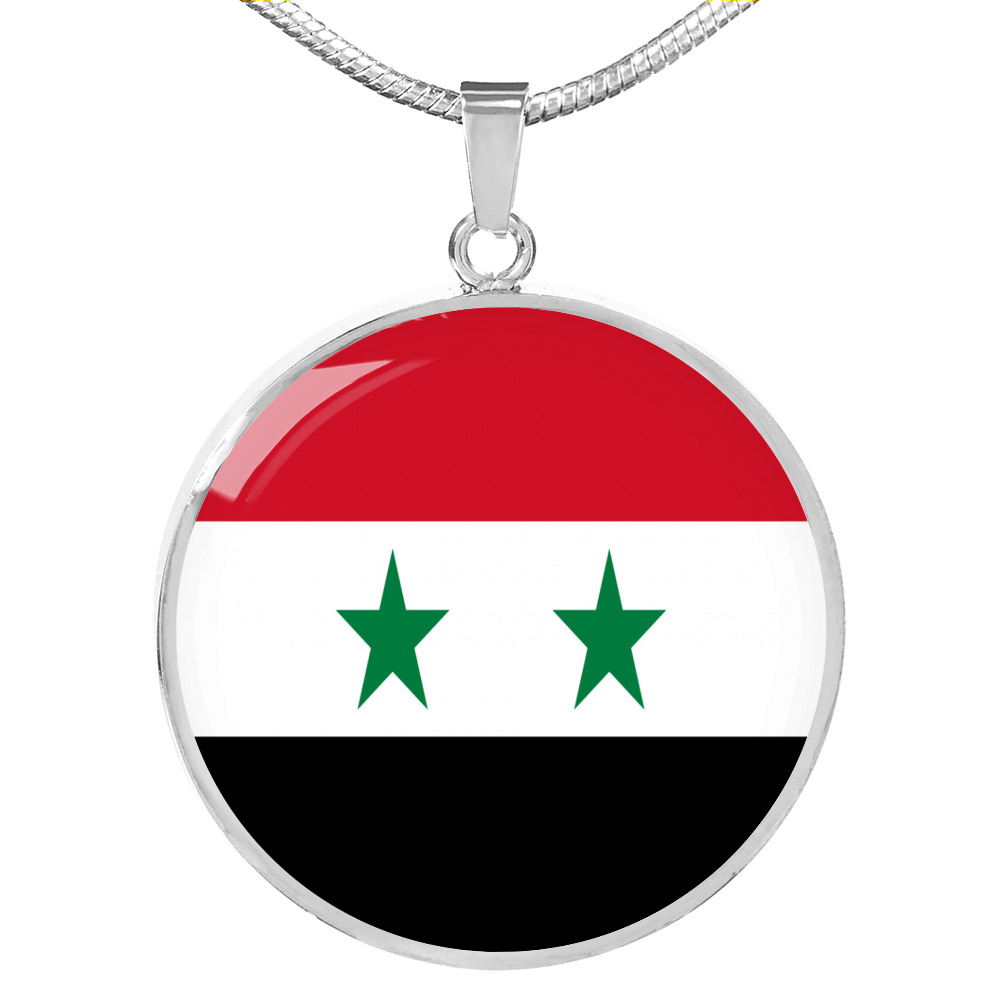 Syria Flag Necklace Circle Pendant Stainless Steel or 18k Gold 18-22"-Express Your Love Gifts