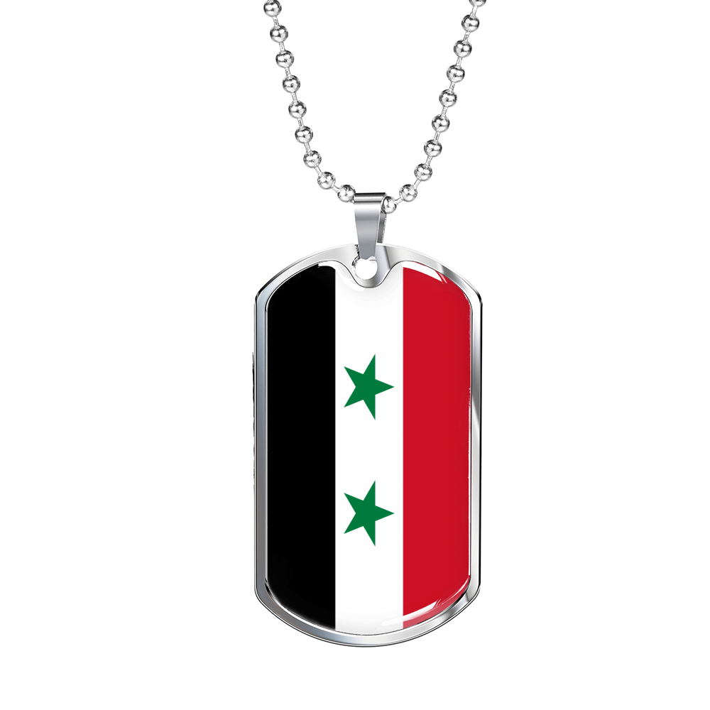 Syria Flag Necklace Stainless Steel or 18k Gold Dog Tag 24" Chain-Express Your Love Gifts