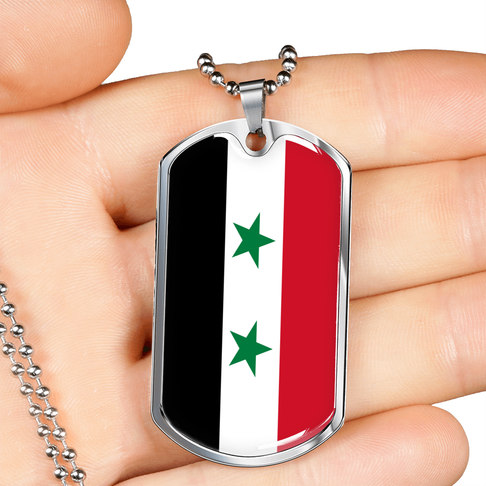 Syria Flag Necklace Stainless Steel or 18k Gold Dog Tag 24" Chain-Express Your Love Gifts