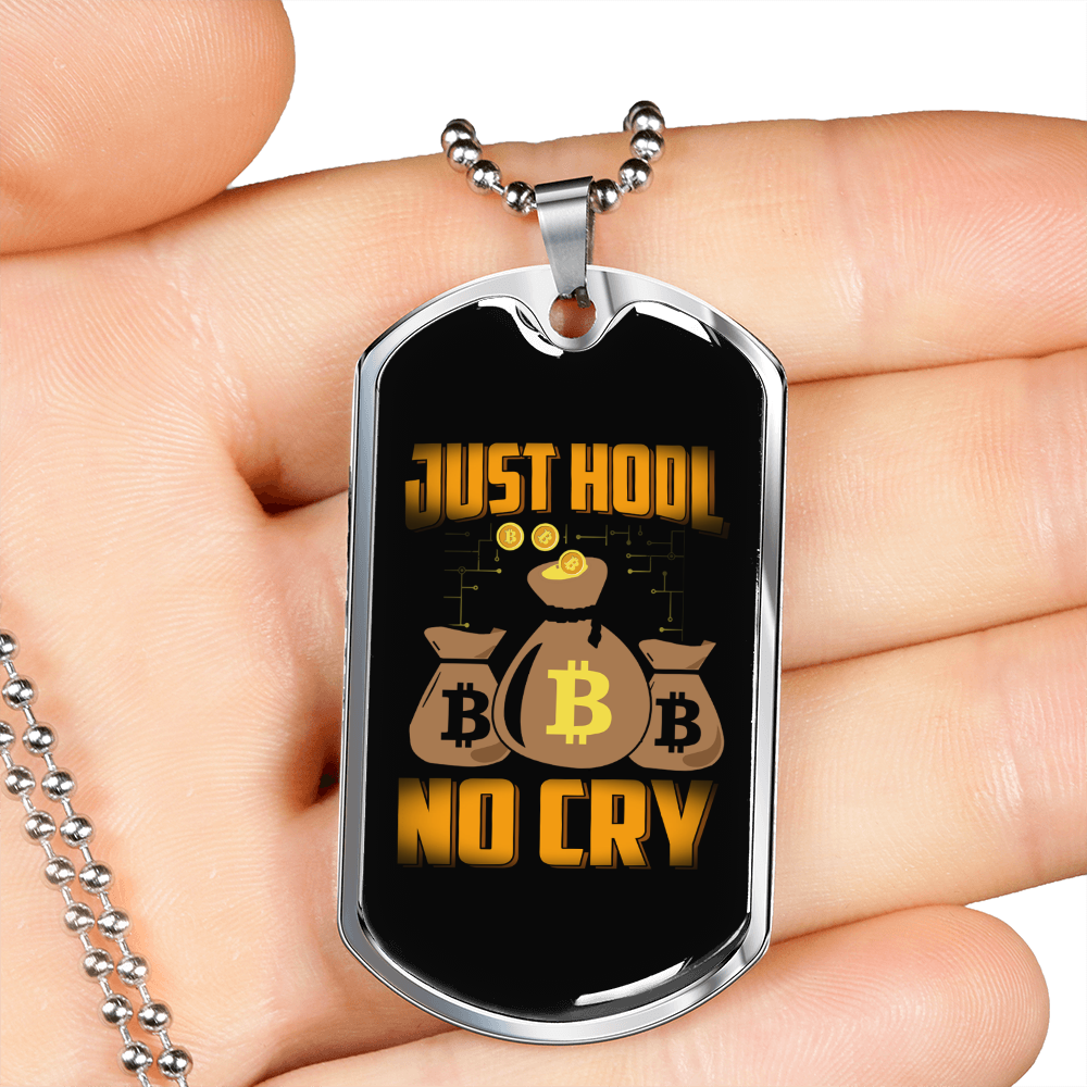T Bitcoin Crypto Necklace Stainless Steel or 18k Gold Dog Tag 24" Chain-Express Your Love Gifts