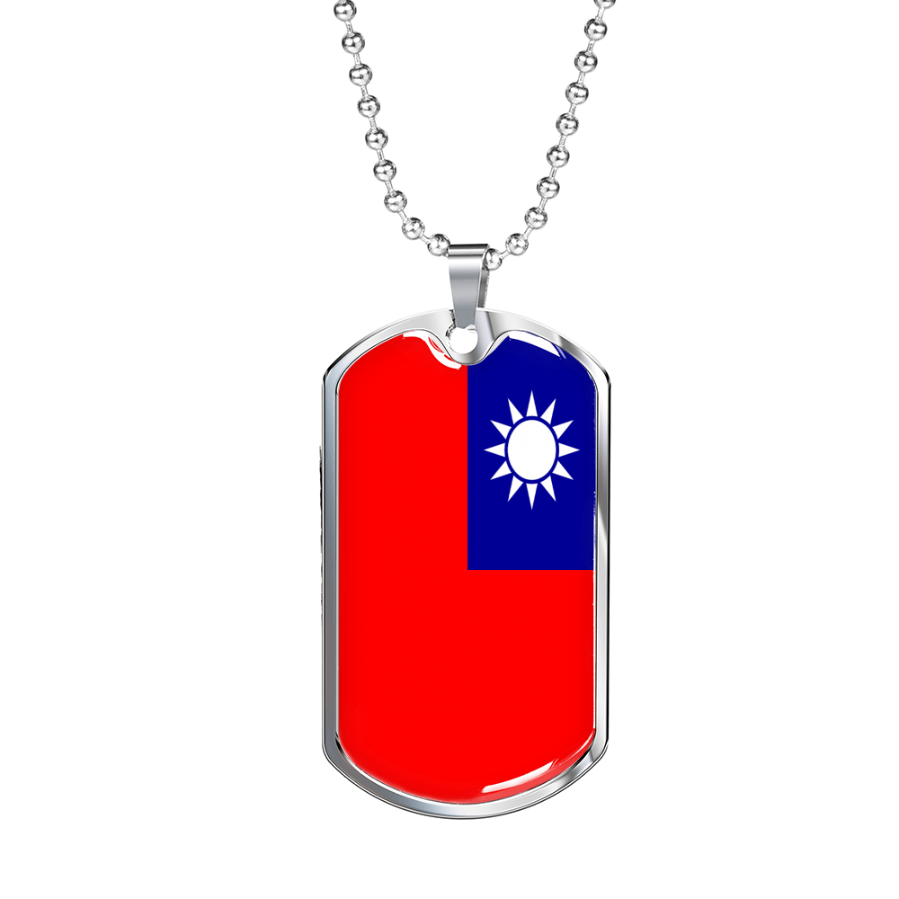 Taiwan Flag Necklace Stainless Steel or 18k Gold Dog Tag 24" Chain-Express Your Love Gifts