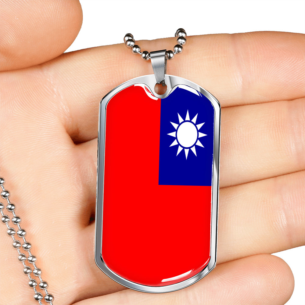 Taiwan Flag Necklace Stainless Steel or 18k Gold Dog Tag 24" Chain-Express Your Love Gifts