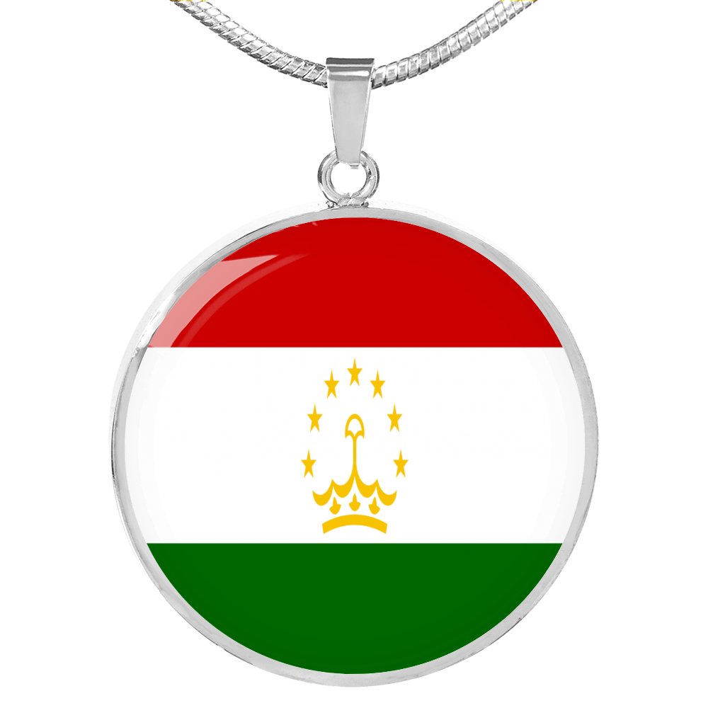 Tajikistan Flag Necklace Circle Pendant Stainless Steel or 18k Gold 18-22"-Express Your Love Gifts