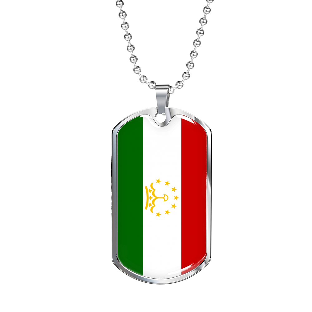 Tajikistan Flag Necklace Stainless Steel or 18k Gold Dog Tag 24" Chain-Express Your Love Gifts