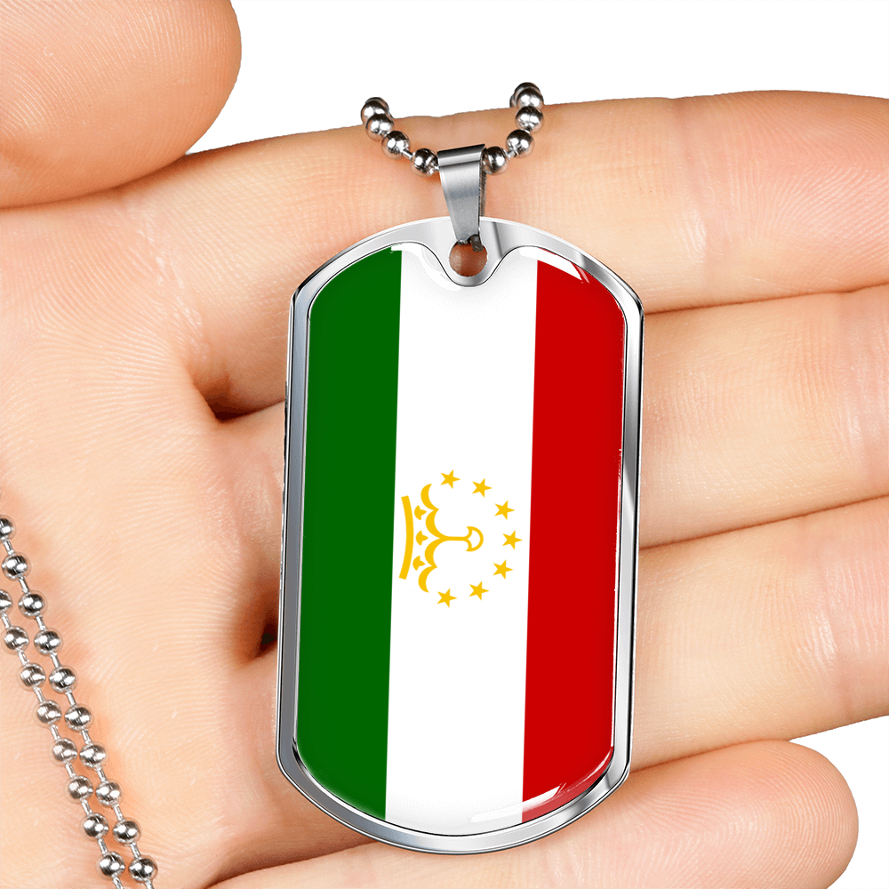 Tajikistan Flag Necklace Stainless Steel or 18k Gold Dog Tag 24" Chain-Express Your Love Gifts