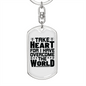 Take Heart Keychain Stainless Steel or 18k Gold Dog Tag Keyring-Express Your Love Gifts
