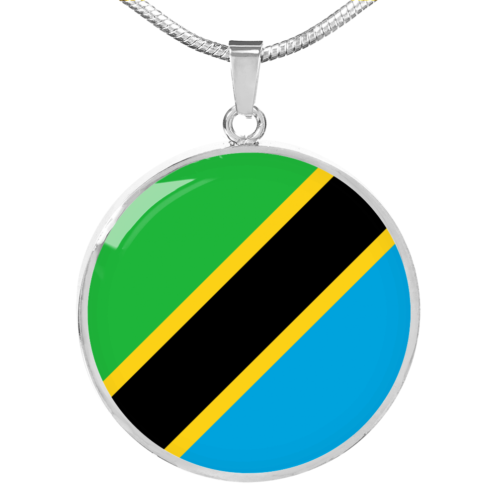 Tanzania Flag Necklace Circle Pendant Stainless Steel or 18k Gold 18-22"-Express Your Love Gifts
