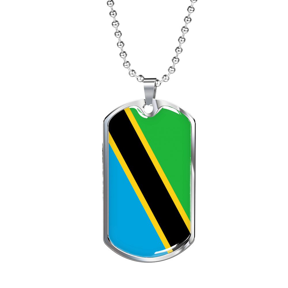 Tanzania Flag Necklace Stainless Steel or 18k Gold Dog Tag 24" Chain-Express Your Love Gifts