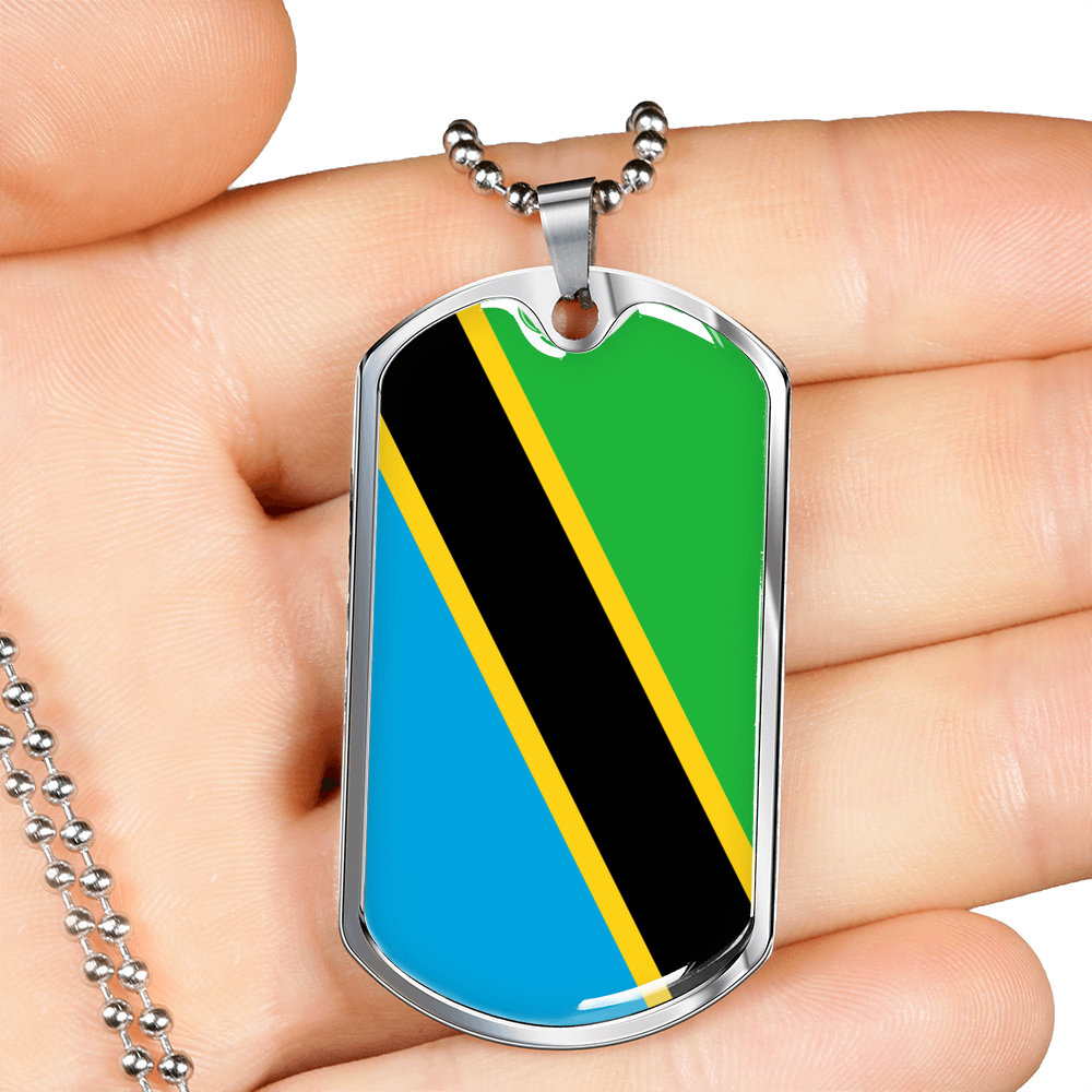 Tanzania Flag Necklace Stainless Steel or 18k Gold Dog Tag 24" Chain-Express Your Love Gifts