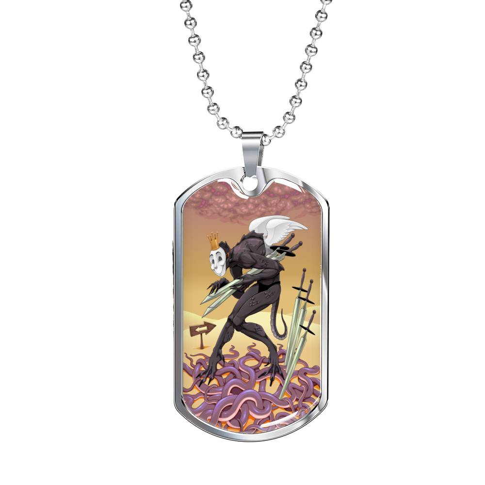 Tarot Card Necklace Five Of Swords Stainless Steel or 18k Gold Dog Tag 24"-Express Your Love Gifts