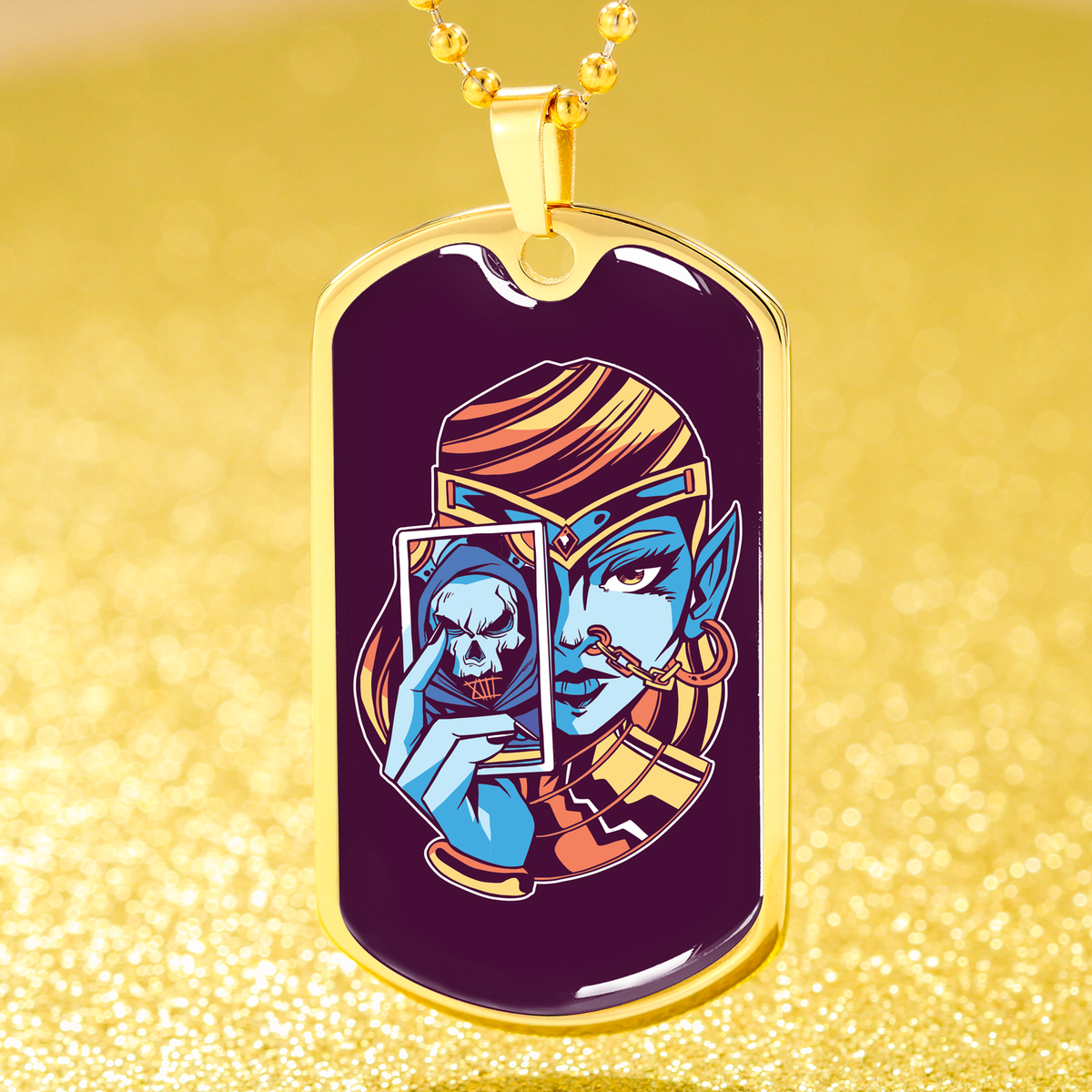 Tarot Card Necklace Fortune Teller Stainless Steel or 18k Gold Dog Tag 24"-Express Your Love Gifts