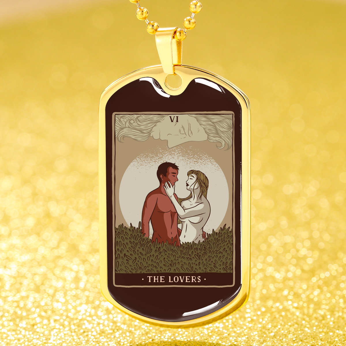 Tarot Card Necklace Lovers Stainless Steel or 18k Gold Dog Tag 24"-Express Your Love Gifts