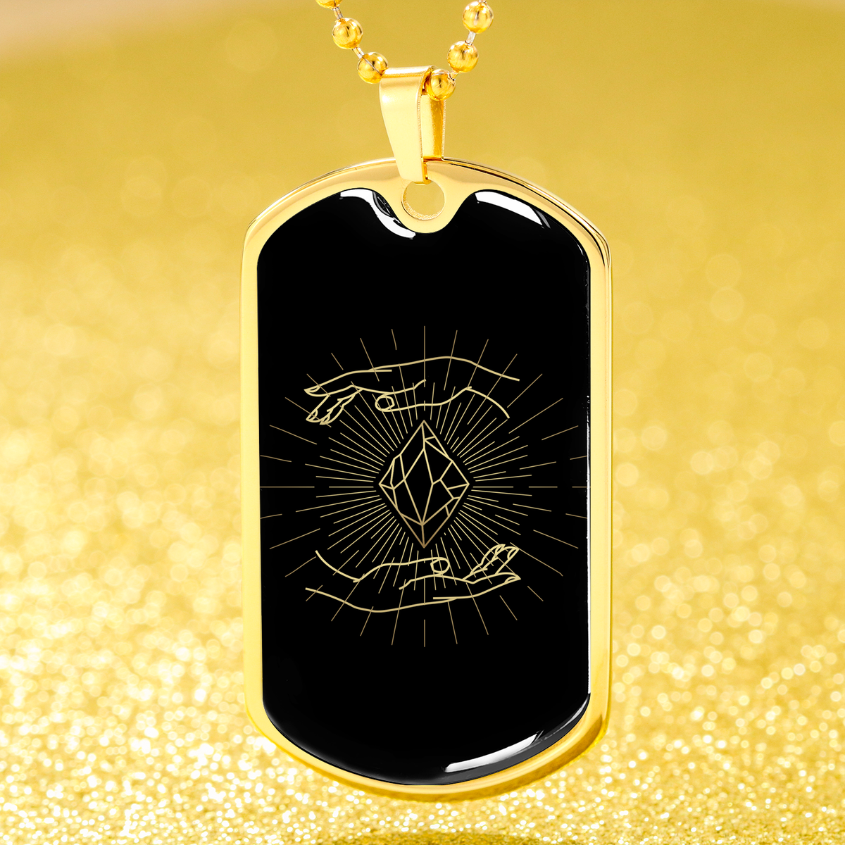 Tarot Card Necklace Magic Crystal And Hand Stainless Steel or 18k Gold Dog Tag 24"-Express Your Love Gifts