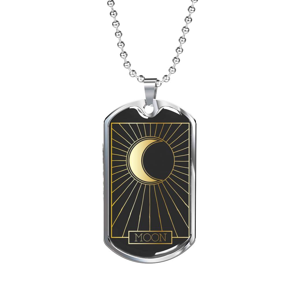 Tarot Card Necklace Moon The Occult Stainless Steel or 18k Gold Dog Tag 24"-Express Your Love Gifts