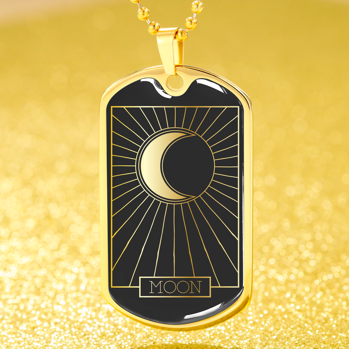 Tarot Card Necklace Moon The Occult Stainless Steel or 18k Gold Dog Tag 24"-Express Your Love Gifts