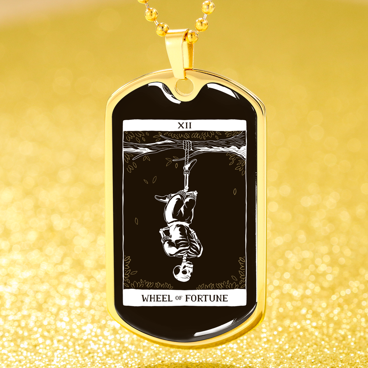 Tarot Card Necklace Skeleton Hanged Man Stainless Steel or 18k Gold Dog Tag 24"-Express Your Love Gifts