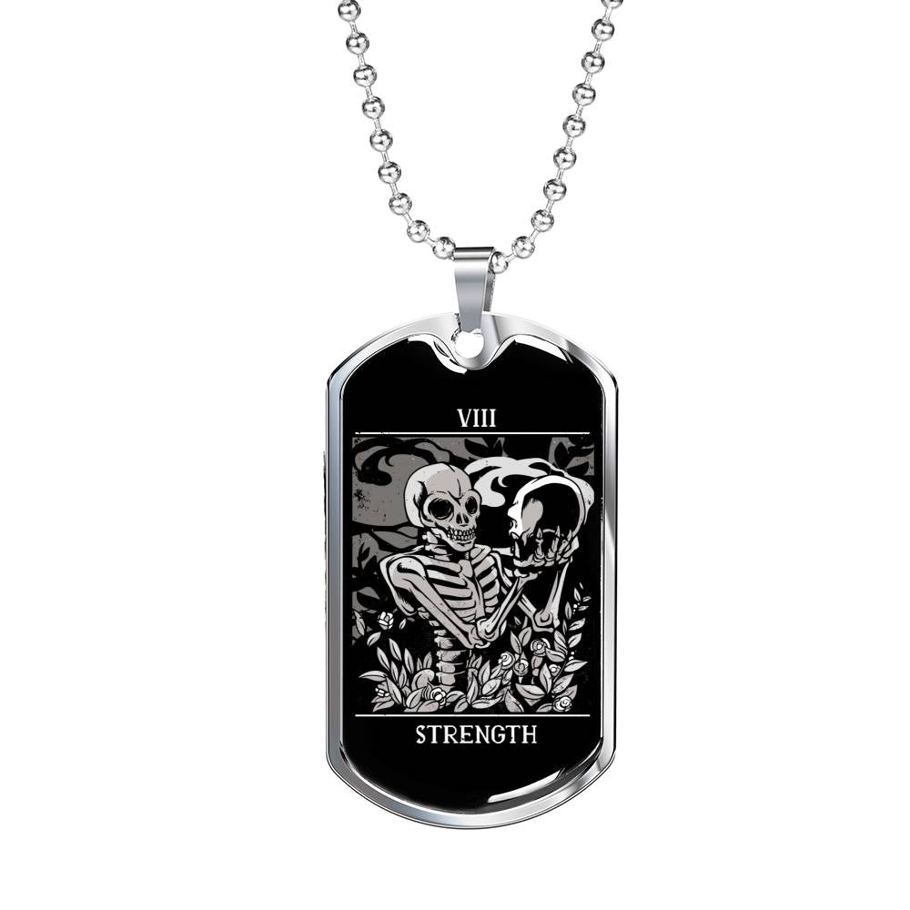 Tarot Card Necklace Strength Stainless Steel or 18k Gold Dog Tag 24"-Express Your Love Gifts